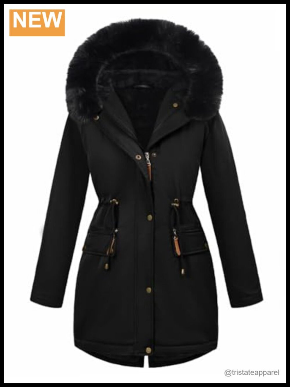 Women's Winter Parka Fleece Lined Drawstring Thicken Coat Windproof Hooded